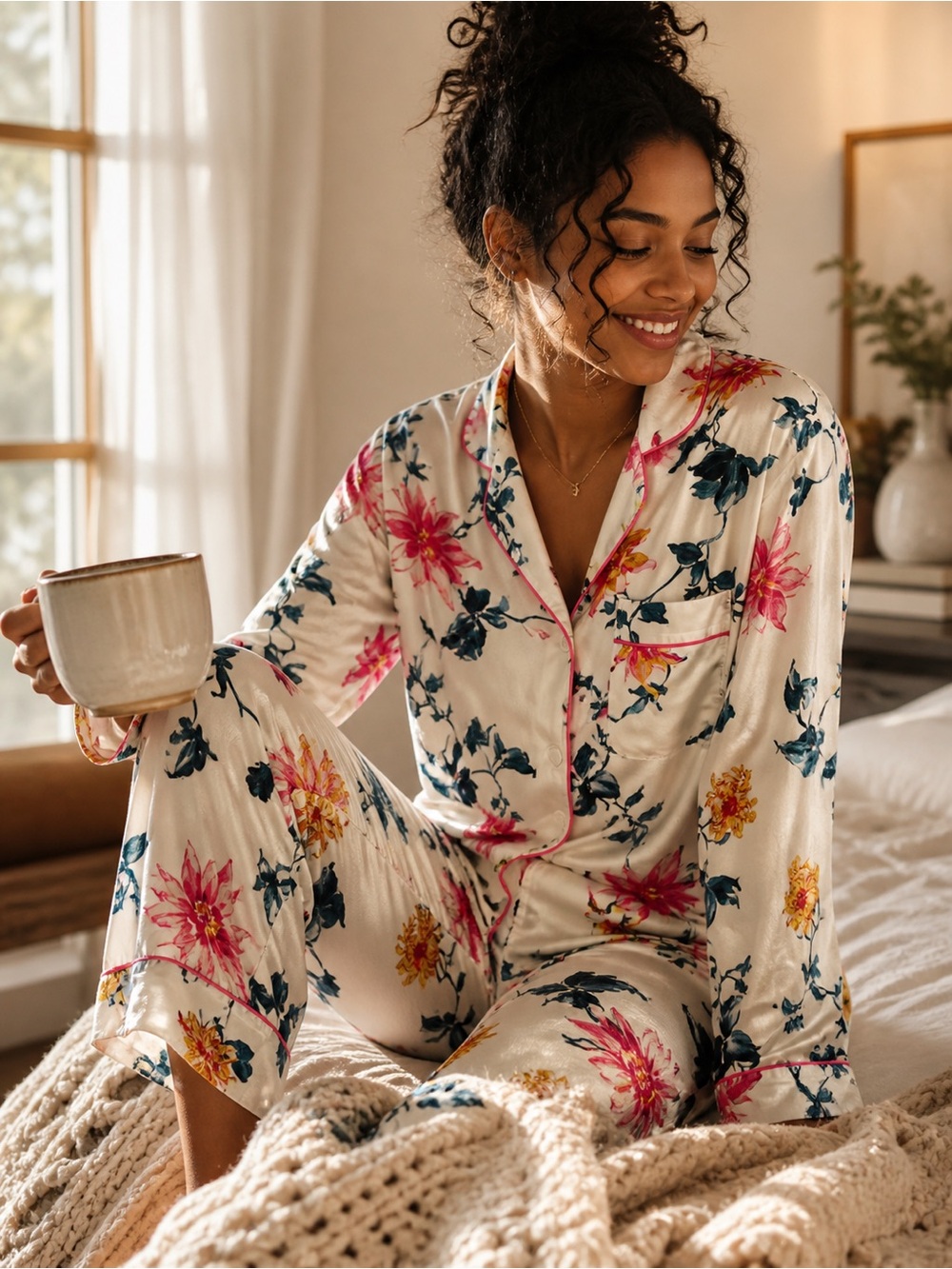 Joules Tea & Crumpets Floral Pajama Set Women’s Size 8 Cozy Lounge Sleepwear